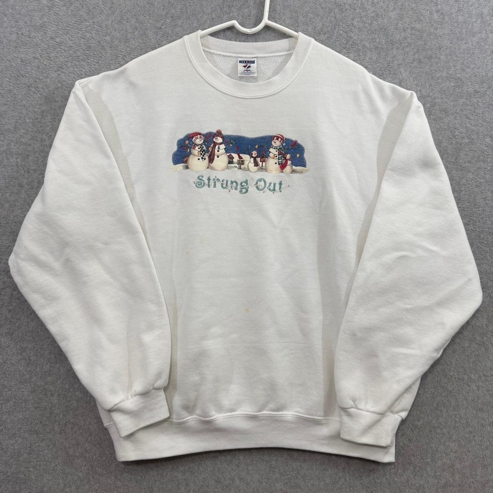 Vintage Jerzees Snowman Christmas Sweatshirt XL Strung Out Holiday Graphic